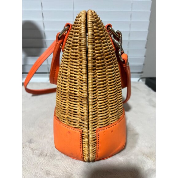 Kate Spade New York Wicker & Leather Orange Satchel With Adjustable Strap - Picture 6 of 13